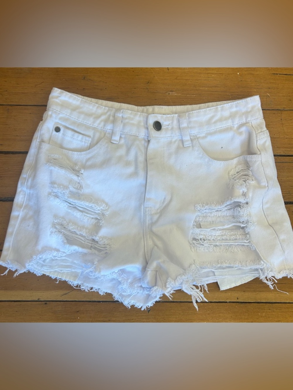 Nature Denim White Cut Off Shorts  High Waist Size Med